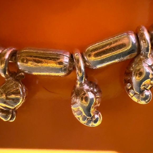 Sterling Silver Snake Chain Bracelet Dangling Bead Charm Vintage 925 - Picture 11 of 12